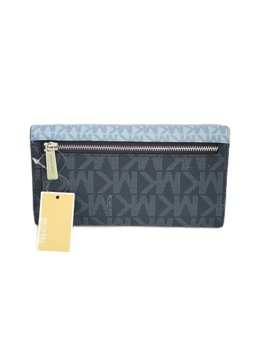 Michael Kors Jet Set Travel Large Trifold Wallet Clutch Pale Ocean Multi MK Logo - Picture 3 of 7